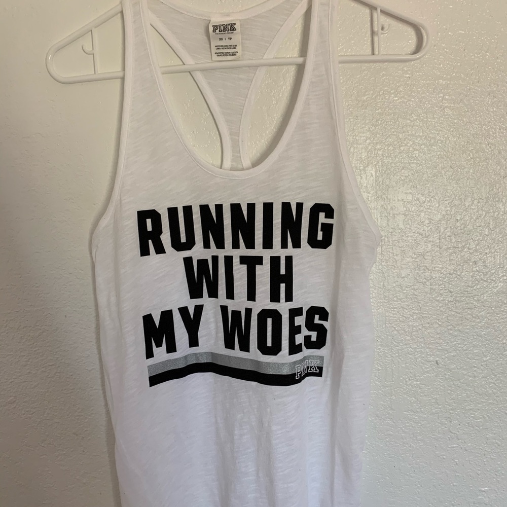 VS Pink Running With my Woes tank
